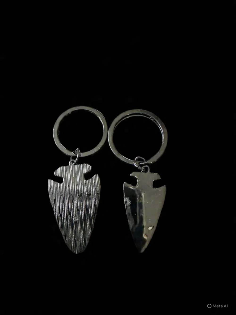 Arrowhead Keychain Pair with Purple Moon & Fiery Wolf Artwork